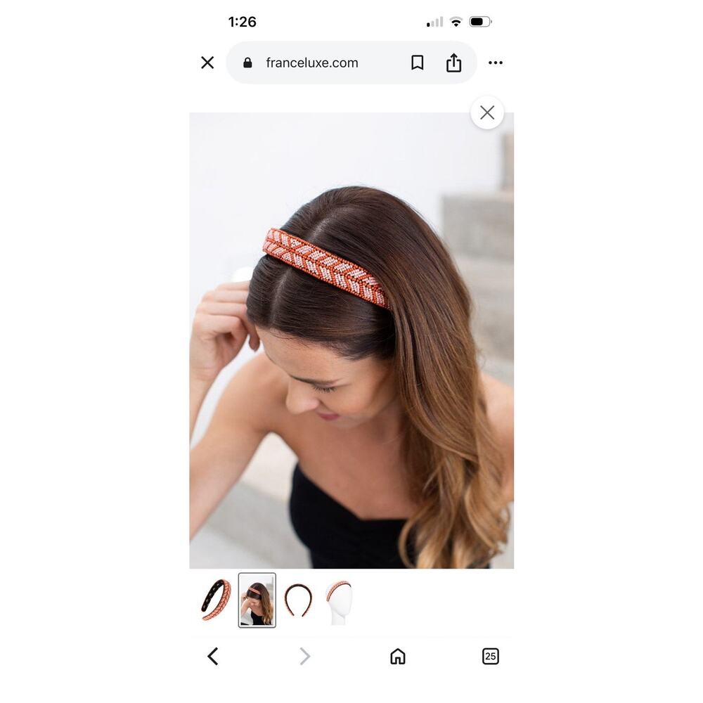 L. Erickson Evie Beaded Headband in Pink-Coral New 1"Wide - Picture 2 of 4